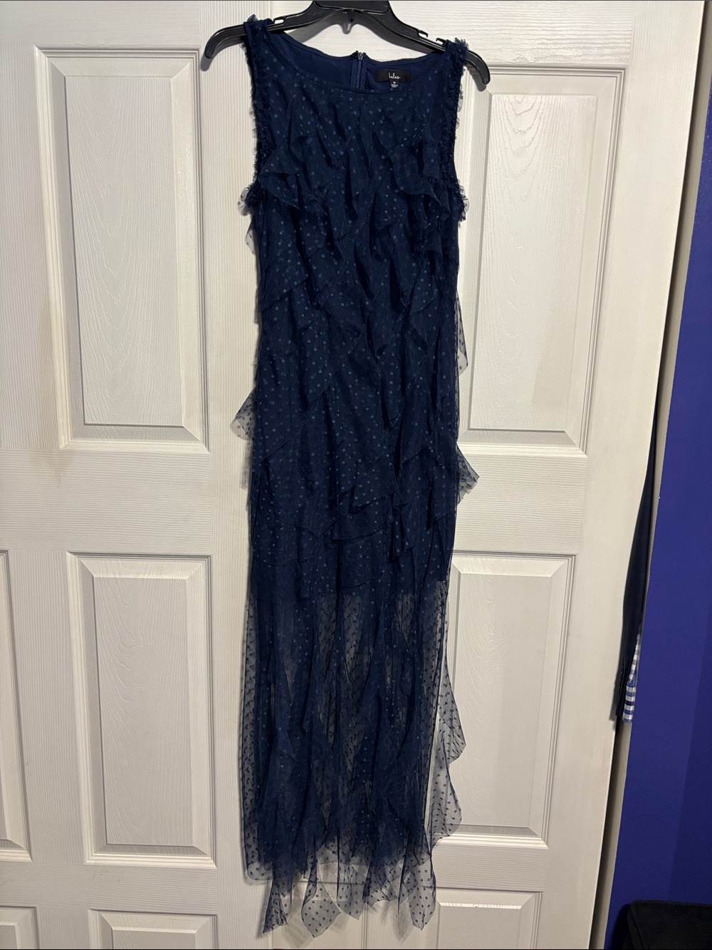 Lulu's Navy Polka Dot Mesh Maxi Dress
